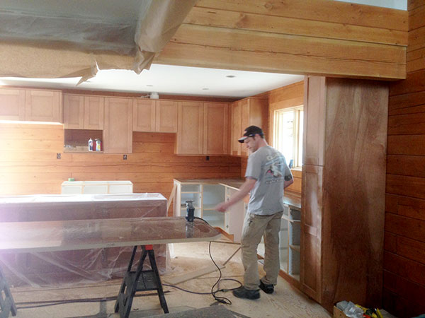 Kitchen cabinets going in.