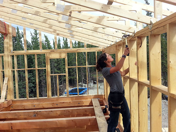 Roof framing -- all the family is involved.