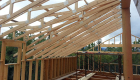 Upper floor pony wall and roof framing.